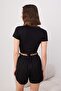 Black Double Breasted Lace Detailed Viscose Knitted Pajama Set Thmss26Pt00228 - 4