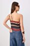 Brown Striped Asymmetric Collar Woven Blouse Twoss26Bz00899 - 4
