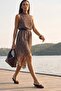 Brown Polka Dot Asymmetric Skirt Detailed Chiffon Lined Midi Belted Woven Dress Twoss26El00232 - 6