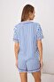 Mavi Çizgili Çiçekli Viskon Dokuma Pijama Takımı THMSS26PT00246 - 4