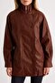 Kahverengi Oversize Kalıp Beli Ayarlanabilir Suni Deri Ceket Mont TWOAW27MO00047 - 4