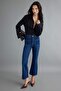 Koyu Mavi Orta Esnek Yüksek Bel Crop Flare Jeans TWOAW27JE00046 - 3