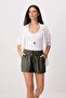 Khaki Modal Elastic Waist Beaded Detailed Shorts & Bermuda Twoss26Sr00055 - 2