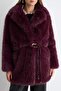 Bordo Kemerli Suni Kürk Oversize Midi Kaban TWOAW27KB00012 - 4
