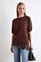 Brown More Sustainable Brown Crew Neck Lace-Trimmed Blouse Twoss26Bz00953 - 2
