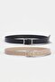 Black-Beige Double Pack Square Buckle Women's Belt Tedss24Ke00017