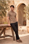 Evenor Embossed Patterned Polo Collar Buttoned Relaxed Fitsoft Thin Men's T-Shirt - Brown - 5