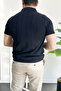 Men's Slim Fit Zippered Polo Collar T-Shirt Navy Blue Edw452 - 4