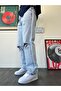 Ice Blue String Ripped Baggy Jeans - 2