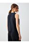 Black Gathered Detailed Round Neck Sleeveless Woven Blouse - 6