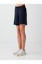 Navy Blue Straight Cut High Waist Regular Leg Knitwear Shorts - 4