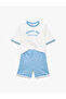 Reglan Sleeve Crew Neck Printed Shorts T-Shirt Set - 4