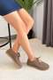 Women's Geoo Mink Genuine Leather Geometric Perforated Ballerinas with Lace-Up Detail - 4