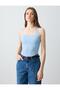 Blue U Neck Slim Fit Sleeveless Knitted Tank Top