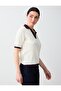 Ecru Polo Collar Short Sleeve Knitwear Blouse - 4