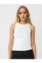 White Round Neck Slim Fit Sleeveless Knitted Tank Top
