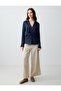 Blue Petrol V-Neck Long Sleeve Flowy Woven Blouse - 2