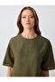 Khaki 100% Linen Relaxed Cut Short Sleeve Crew Neck Blouse - 5