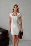 Ecru Polka Dot Women's Dress with Scarf Detail