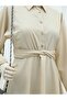 Half-Buttoned Tie-Waist Dress - Light Mink - 6