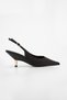 Women's Stiletto Pointed Toe Open Back Gold Metal Heel Classic Heeled Shoes Rente Black Satin