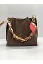 Women's Scarf and Chain Accessory Soft Leather 3-Compartment Handbag and Shoulder Bag - 3
