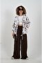 White Coffee Patterned Zippered Coat - 2