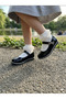 Genuine Leather Black Patent Leather Ribbon Detailed Girls' Ballerinas - 5