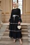 Layered Belted Long Chiffon Dress 155 - Black - 2