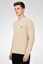 Men Crew Neck Crochet Long Sleeves Sweater, Beige - 3