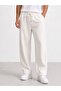 Men's White Ottoman Fabric Baggy Pants with Drawstring and Pocketed , Casual Summer Sweatpants