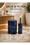Pedal Trash Can 3 Liter Inner Bucket with Lid Toilet Brush Bathroom Set Navy Blue Marble - Titan 7103 - 8