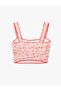 Slim Fit Lace Detailed Square Neck Strappy Striped Floral Crop Bustier - 4