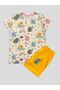 Girl's 100% Cotton Elephant Patterned White Yellow Summer Pajama Set with Short Sleeve Shorts - 3