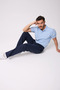Men's Elastic Waist Straight Leg Regular Fit Trousers with Pockets Navy Blue - 7