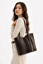 Women's Brown Large Size Scarf-Detail Nested Hand, Arm and Shoulder Bag - 2