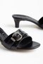Large Size Women's Short Heeled Slippers with Black Band Buckle and Oval Toe - 2
