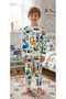 Boy's Cotton Raised White Safari Print Long Sleeve Winter Pajamas Set