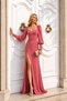 Balloon Sleeve Slit Detail Crepe Stretch Fabric Long Evening Dress Pudra 581913