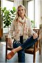 Apricot Flower Printed Women's Cotton Large Scarf - 3