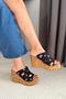 Women's Lady Black Denim 10 cm Padded Written Cork Sole Slipper K-401 - 3