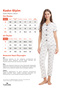 Women's standard fit regular cut ribbed look bow detailed short sleeve printed white pajama set - 3