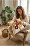 Buldan Handmade Tasseled Cushion Cover |   Embossed Floral Bouquet Patterned Natural Woven - 42X42 cm - 6