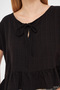 Women's Black Bat Sleeve Collar Tie Skirt Ruffle Oversize Crop Blouse Arm-24Y001088 - 3