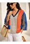 Women's Cobalt Blue Color Block V-Neck Patterned Blouse – Motion Fit |   Fluid Form |   Four Seasons Weaving - 3
