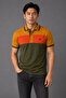 100% Cotton Men's Polo Collar T-shirt, Colorful Striped Short Sleeve Split Model, Mountain Logo Design