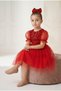 Balloon Sleeve Sequin Sequin Girl's Tutu Dress M00751 Red - 6