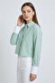 Women's Striped Relax Fit Single Pocket Woven Crop Shirt - White Cuffs - 4