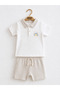 Polo Collar Printed T-Shirt Shorts Set - 2