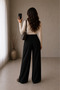 Women's Double Pleated Wide Leg Black Palazzo Pants - 2